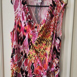 Monroe & Main Bright colorful floral top with waist tie size 1X